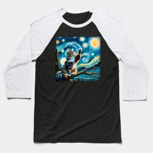 Epic Starry Night Cat Inspired Tee Galactic Glamour Baseball T-Shirt